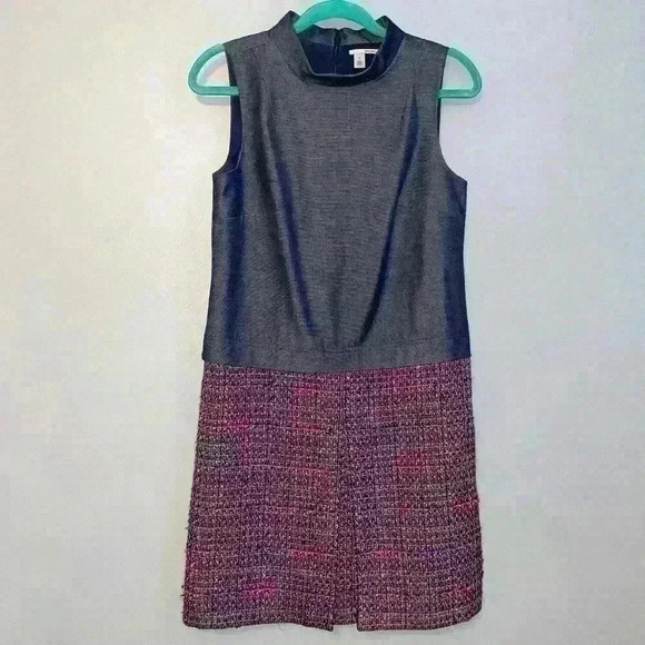 EUC Halogen Denim Mock Neck Pop Tweed Sheath Dress Size XS - Picture 2 of 8